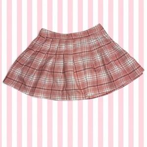 Forever 21 Pink Plaid Pleated Skater Mini Skirt